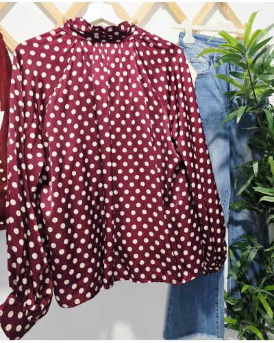 Blusa Seda / Topos Burdeos