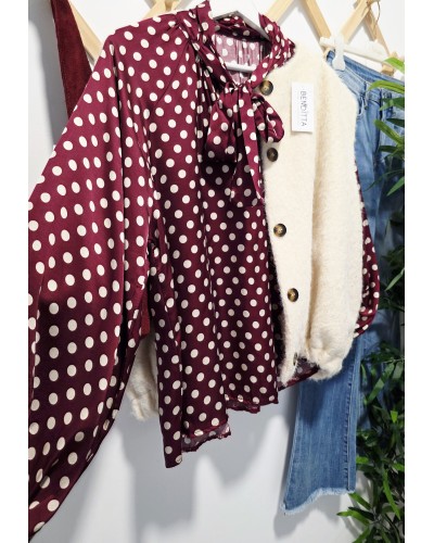 Blusa Seda / Topos Burdeos