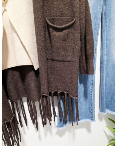 Chaqueta Bolsillos / Flecos Marrón Chocolate