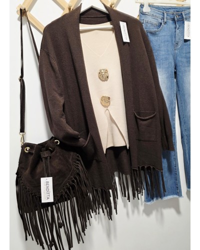 Chaqueta Bolsillos / Flecos Marrón Chocolate