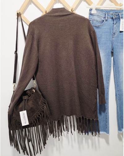 Chaqueta Bolsillos / Flecos Marrón Chocolate