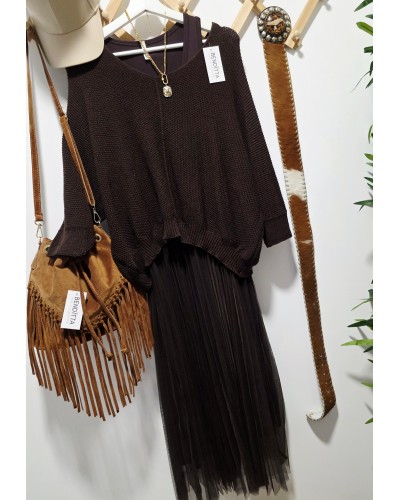 Vestido Tul + Jersey Marrón