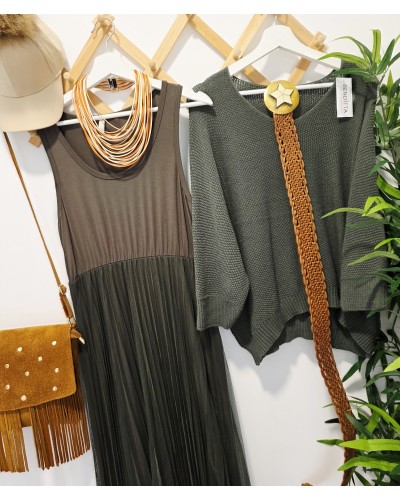 Vestido Tul + Jersey Verde Oliva