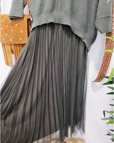 Vestido Tul + Jersey Verde Oliva