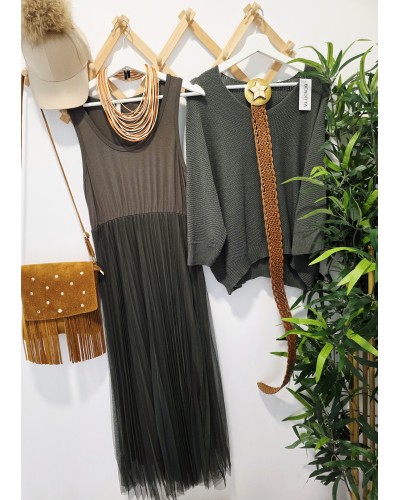 Vestido Tul + Jersey Verde Oliva