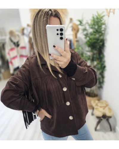 Cazadora Efecto Ante / Flecos Chocolate