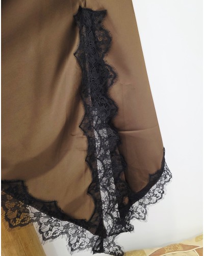 Vestido Asimétrico / Encaje Marrón