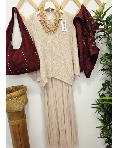 Vestido Tul + Jersey Tostado