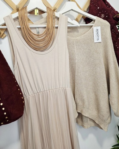 Vestido Tul + Jersey Tostado