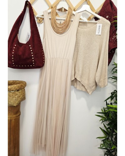 Vestido Tul + Jersey Tostado