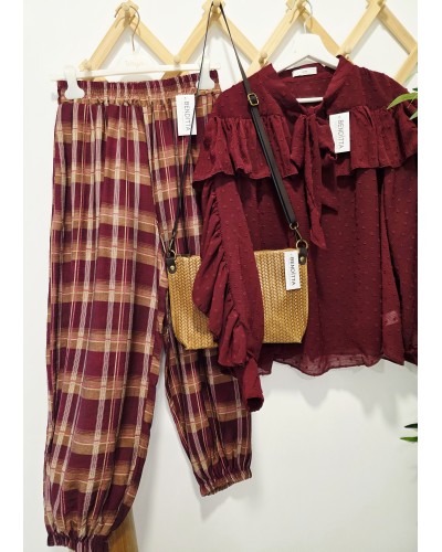Pantalón Bombacho / Cuadros Burdeos