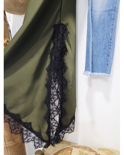 Vestido Asimétrico / Encaje Verde Oliva