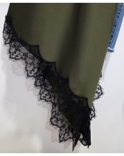 Vestido Asimétrico / Encaje Verde Oliva