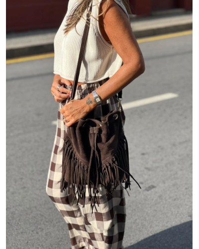 Bombonera Ante / Flecos Marrón Chocolate