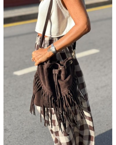 Bombonera Ante / Flecos Marrón Chocolate