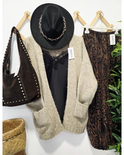 Cardigan Lana / Bolsillos Tostado