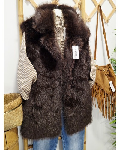 Chaleco Efecto Pelo Chocolate