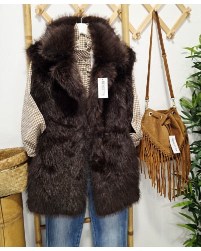 Chaleco Efecto Pelo Chocolate