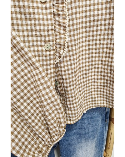 Blusa Cuello Mao / Vichy Camel