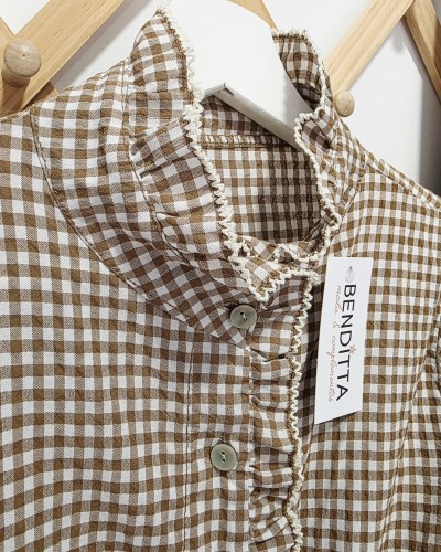 Blusa Cuello Mao / Vichy Camel