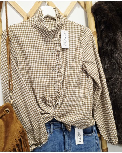 Blusa Cuello Mao / Vichy Camel