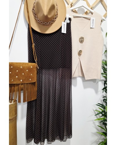 Falda Gasa / Topos Marrón