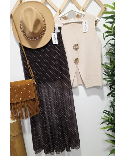 Falda Gasa / Topos Marrón