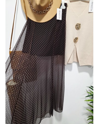 Falda Gasa / Topos Marrón