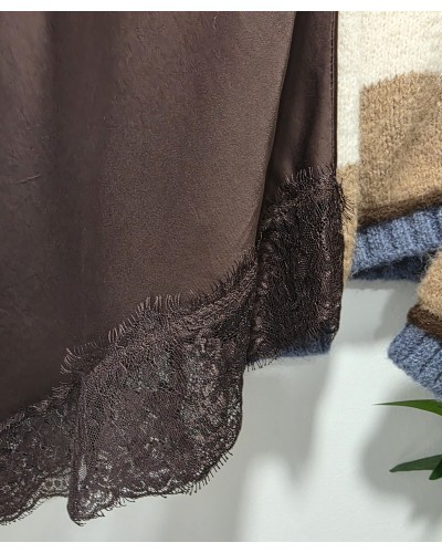 Falda Satén / Puntilla Marrón Chocolate