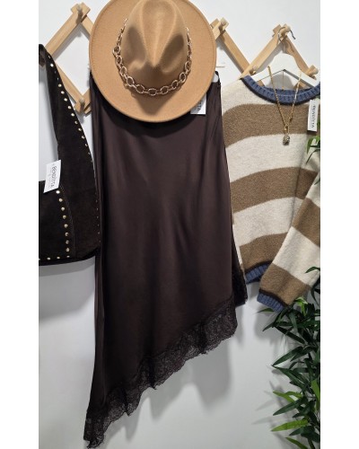 Falda Satén / Puntilla Marrón Chocolate