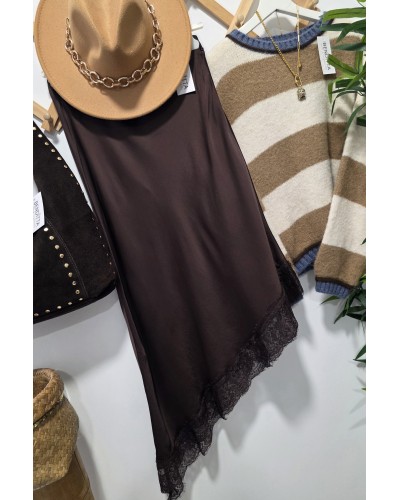 Falda Satén / Puntilla Marrón Chocolate