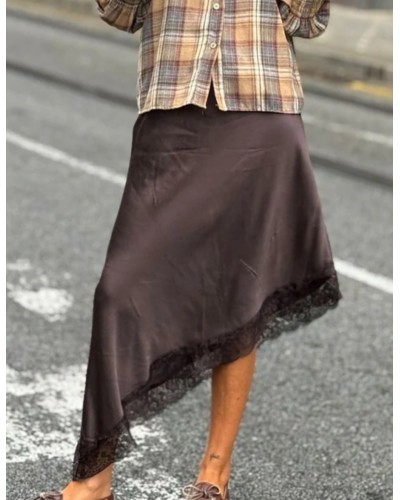 Falda Satén / Puntilla Marrón Chocolate