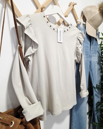 Camiseta Tachas / Estrellas Beige