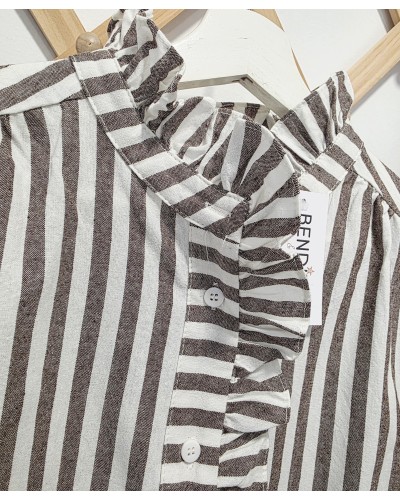 Camisa Cuello Mao / Rayas Chocolate