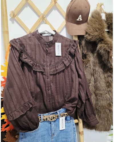 Blusa Vainica / Volante Chocolate