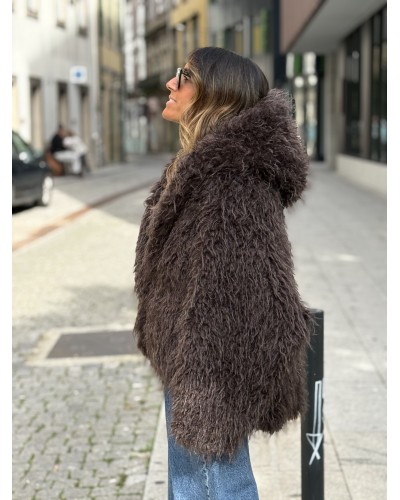 Chaquetón Pelo / Capucha Chocolate