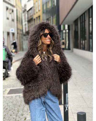 Chaquetón Pelo / Capucha Chocolate