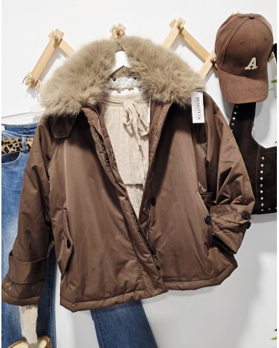 Trench Cuello Efecto Pelo / Chocolate