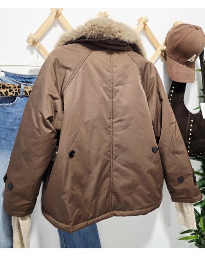 Trench Cuello Efecto Pelo / Chocolate