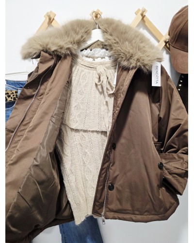 Trench Cuello Efecto Pelo / Chocolate