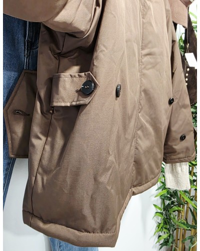 Trench Cuello Efecto Pelo / Chocolate