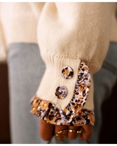 Cardigan Hueso / Ribete Floral
