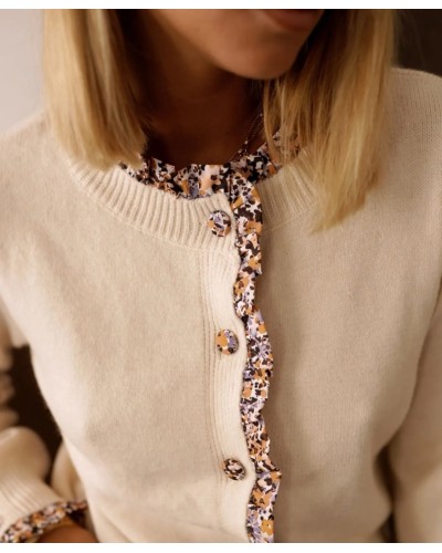 Cardigan Hueso / Ribete Floral