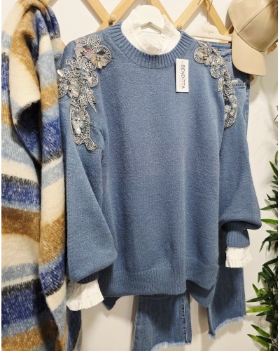 Jersey Punto / Pedrería Azul