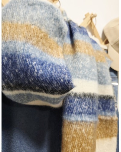 Maxi Bufanda Flecos / Rayas Azul