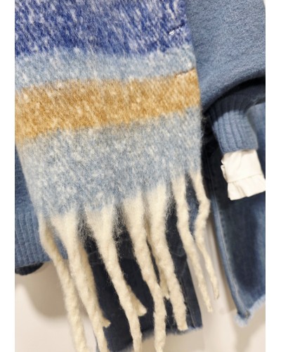 Maxi Bufanda Flecos / Rayas Azul