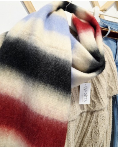 Maxi Bufanda Flecos / Rayas Burdeos