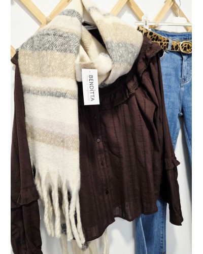 Maxi Bufanda Flecos / Rayas Camel