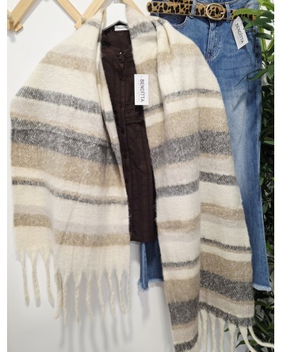 Maxi Bufanda Flecos / Rayas Camel