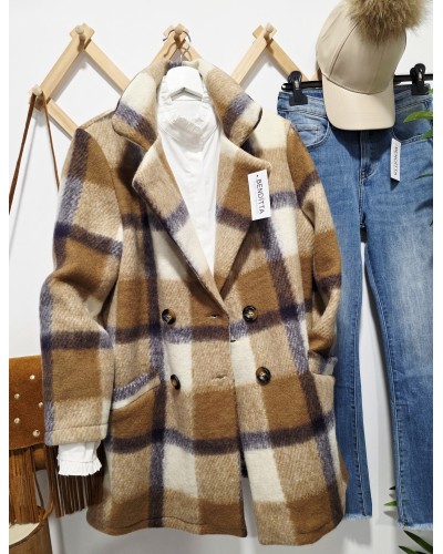 Chaquetón Lana / Cuadros Camel